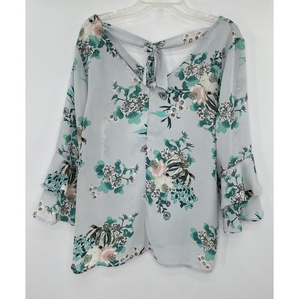 Seven Sisters Women’s Floral Blue Ruffles‎ Blouse Size Large Boho See Photos